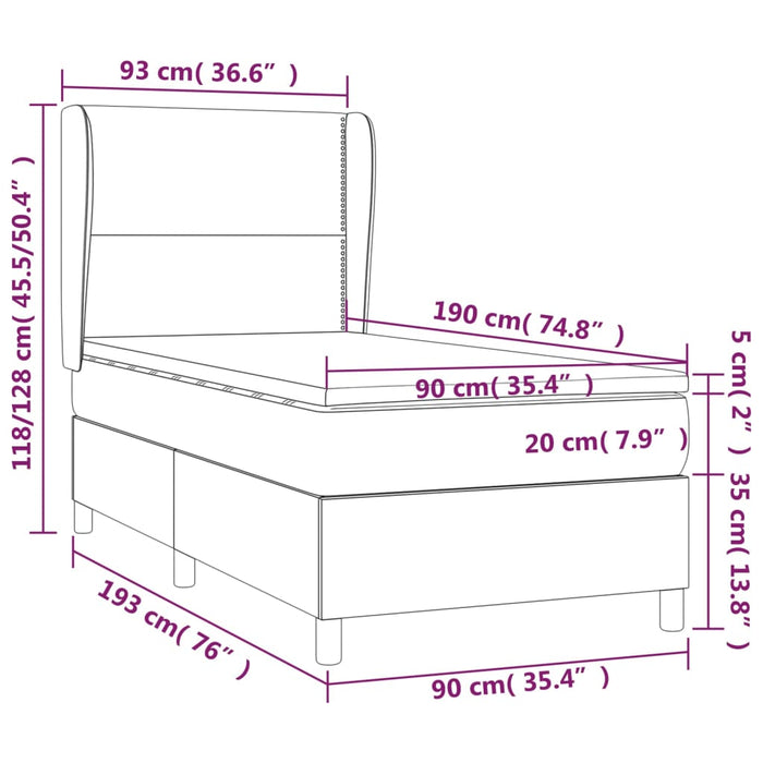 Pat box spring cu saltea, crem, 90x190 cm, textil - WALTI WALTI