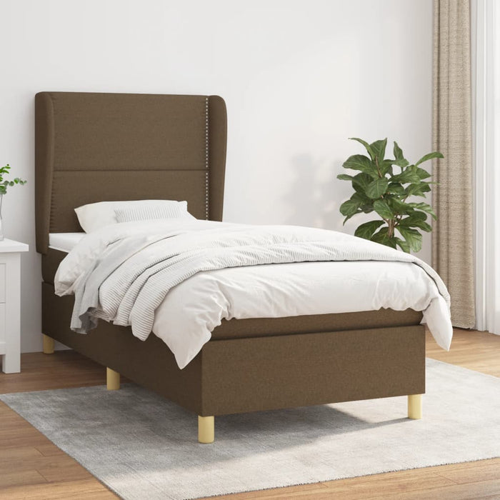 Pat box spring cu saltea, maro închis, 90x200 cm, textil WALTI