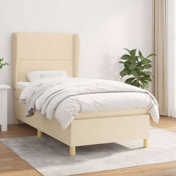 Pat box spring cu saltea, crem, 100x200 cm, textil WALTI