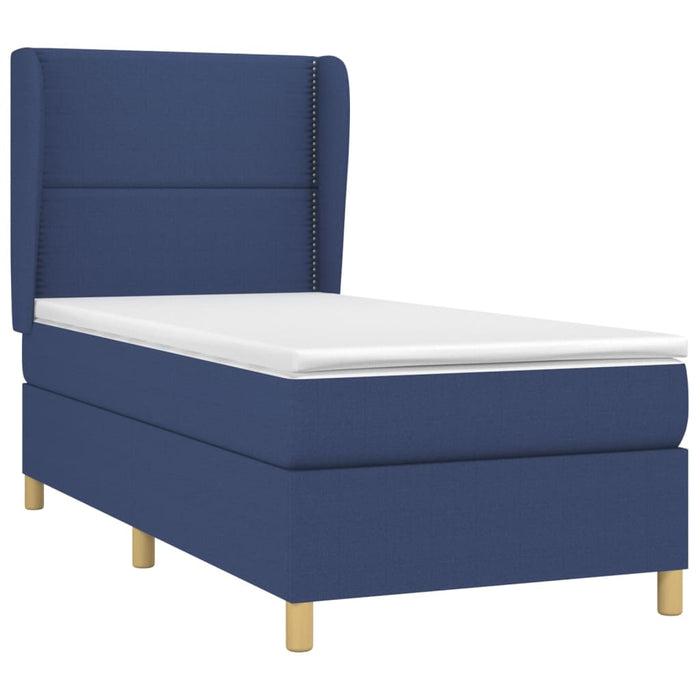 Pat box spring cu saltea, albastru, 100x200 cm, textil - WALTI WALTI