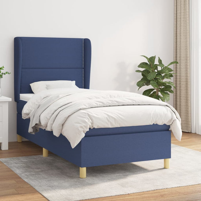 Pat box spring cu saltea, albastru, 100x200 cm, textil - WALTI WALTI