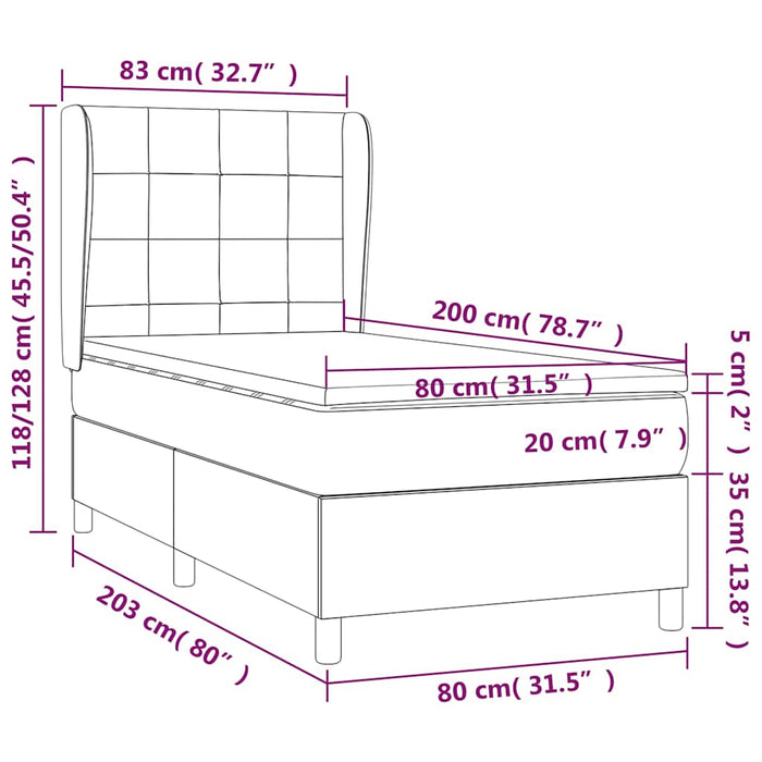 Pat box spring cu saltea, maro închis, 80x200 cm, textil WALTI