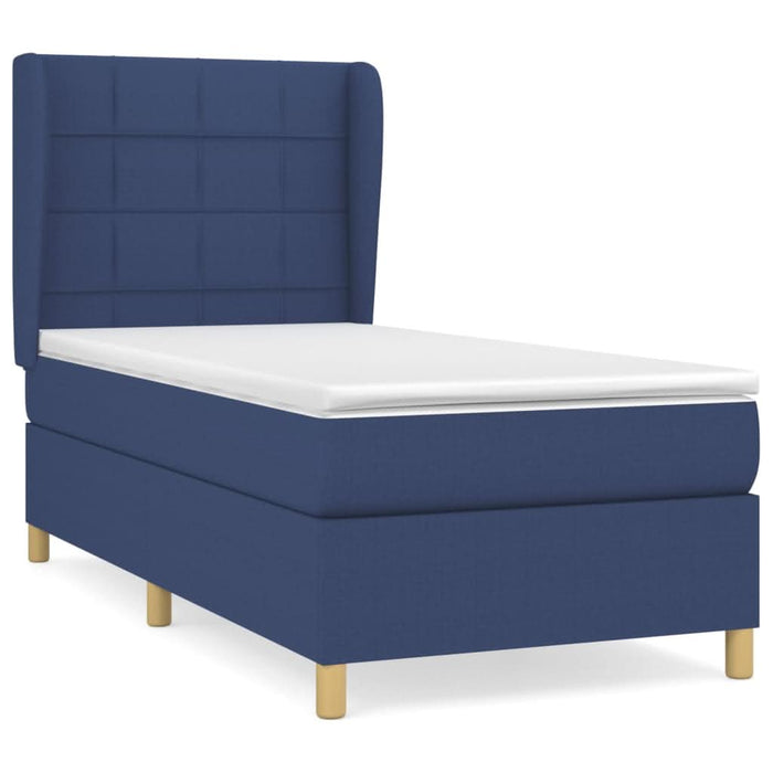 Pat box spring cu saltea, albastru, 80x200 cm, textil - WALTI WALTI