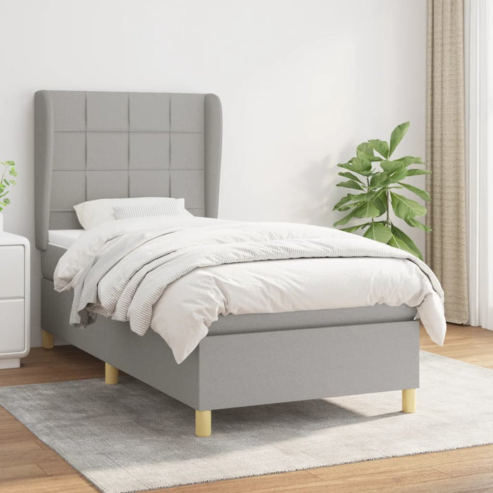 Pat box spring cu saltea, gri deschis, 90x190 cm, textil - WALTI WALTI