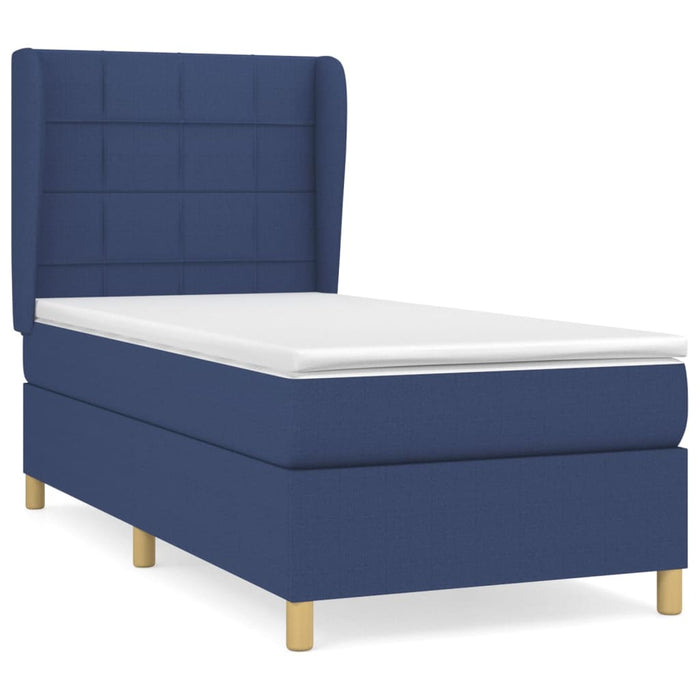 Pat box spring cu saltea, albastru, 90x190 cm, textil WALTI