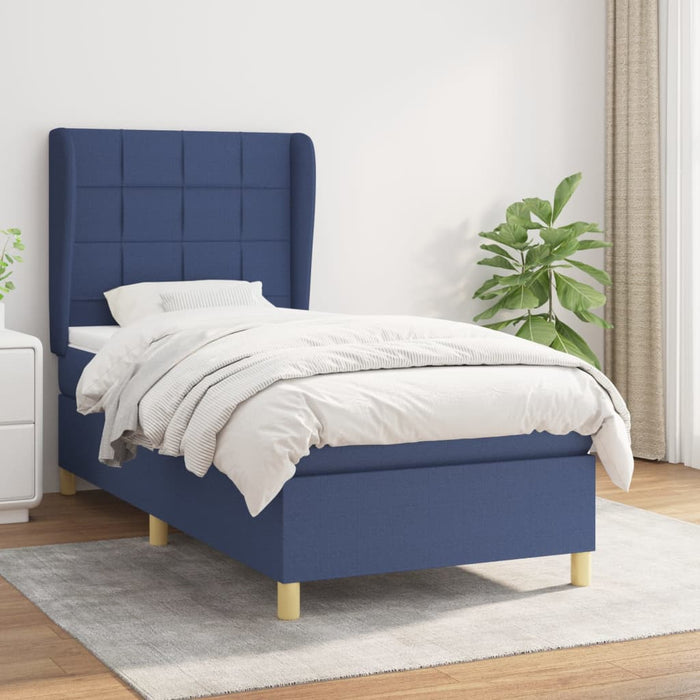 Pat box spring cu saltea, albastru, 90x190 cm, textil WALTI