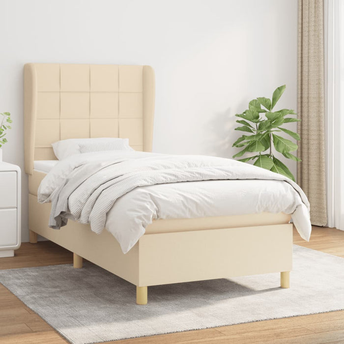 Pat box spring cu saltea, crem, 90x200 cm, textil WALTI