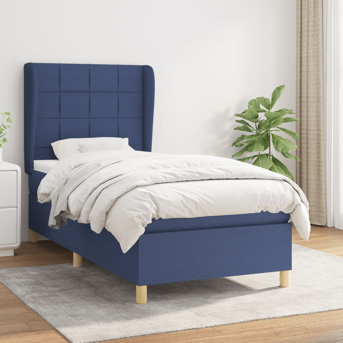 Pat box spring cu saltea, albastru, 90x200 cm, textil - WALTI WALTI