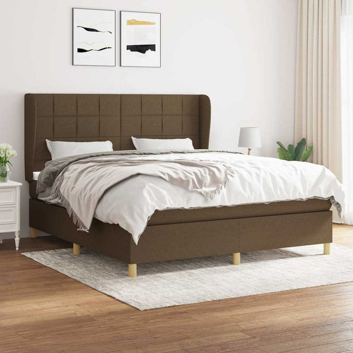 Pat box spring cu saltea, maro închis, 160x200 cm, textil WALTI