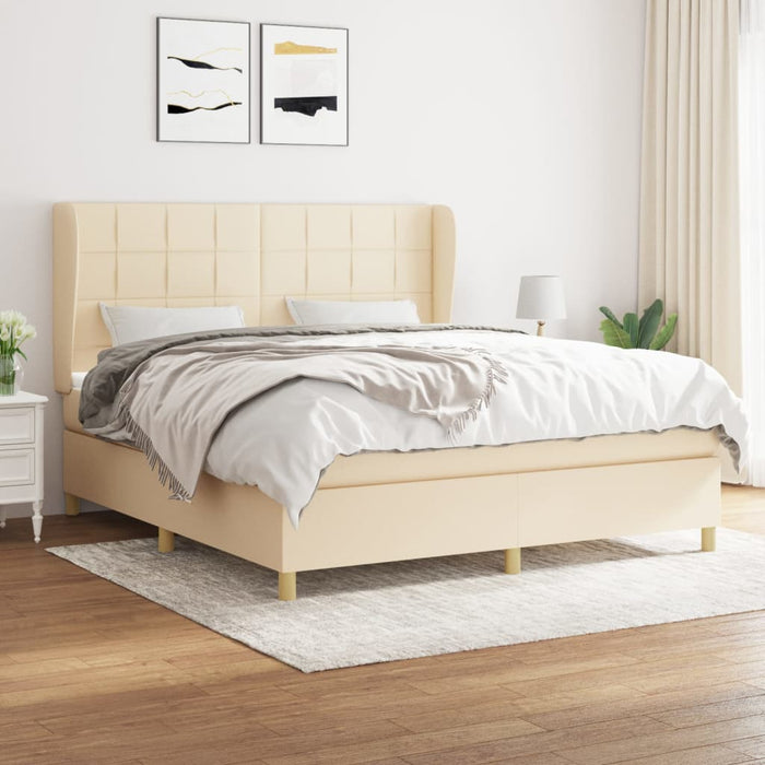 Pat box spring cu saltea, crem, 160x200 cm, material textil - WALTI WALTI