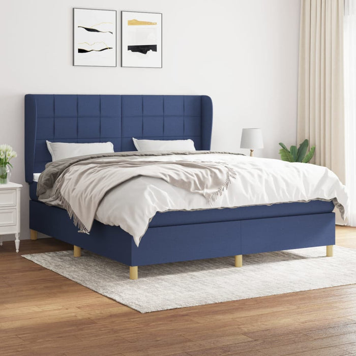 Pat continental cu saltea, albastru, 160x200cm, material textil - WALTI WALTI