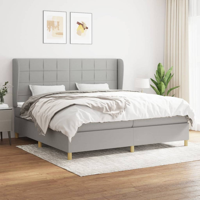 Pat box spring cu saltea, gri deschis, 200x200 cm, textil - WALTI WALTI