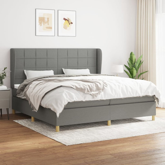 Pat box spring cu saltea, gri închis, 200x200 cm, textil - WALTI WALTI