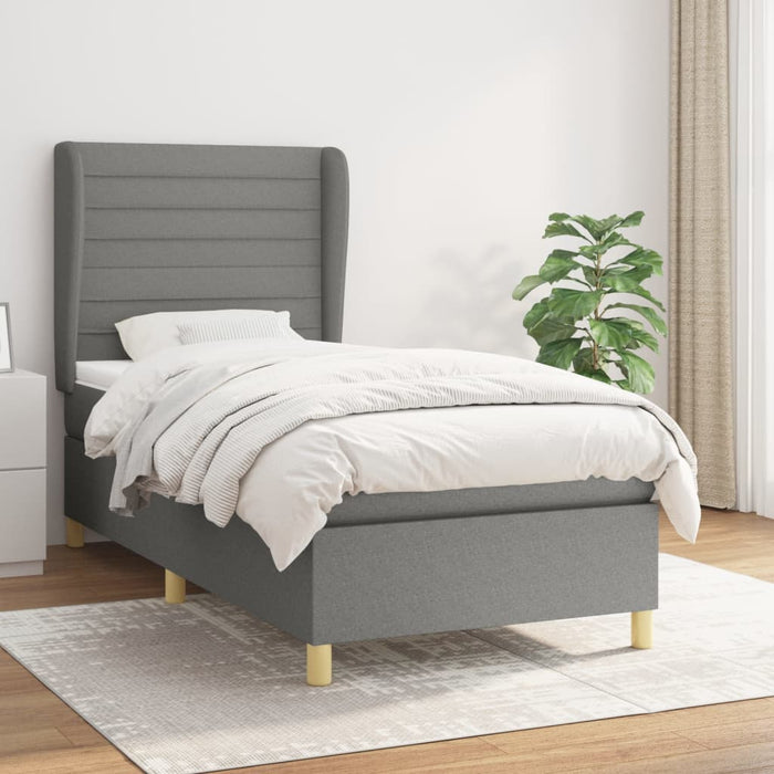 Pat box spring cu saltea, gri închis, 90x190 cm, textil - WALTI WALTI