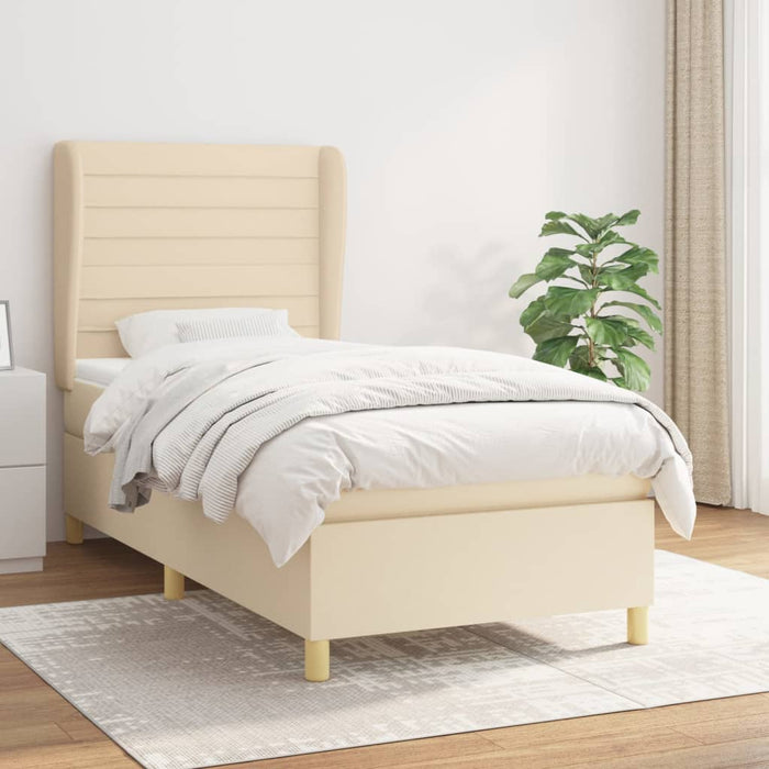 Pat box spring cu saltea, crem, 100x200 cm, textil WALTI