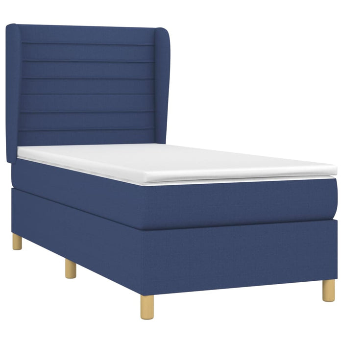 Pat box spring cu saltea, albastru, 100x200 cm, textil - WALTI WALTI