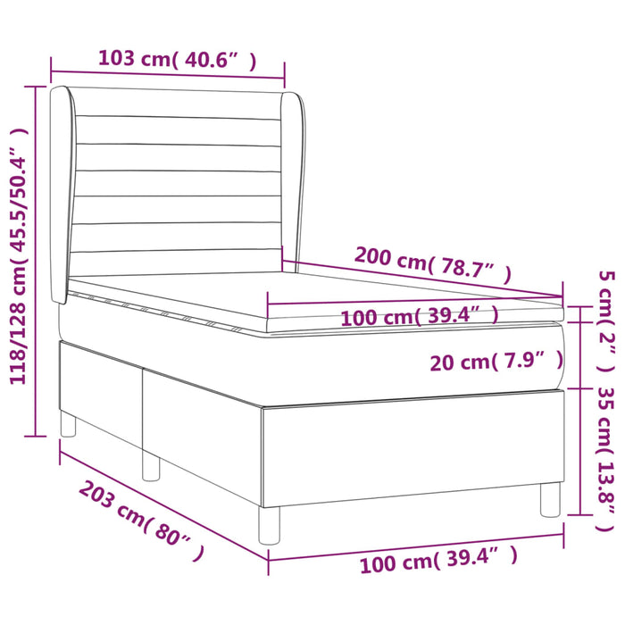 Pat box spring cu saltea, albastru, 100x200 cm, textil - WALTI WALTI