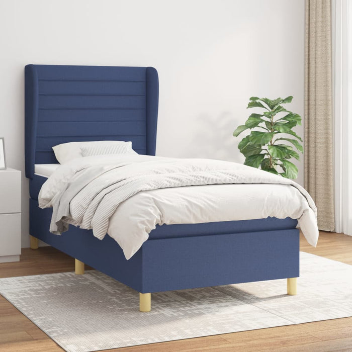 Pat box spring cu saltea, albastru, 100x200 cm, textil - WALTI WALTI