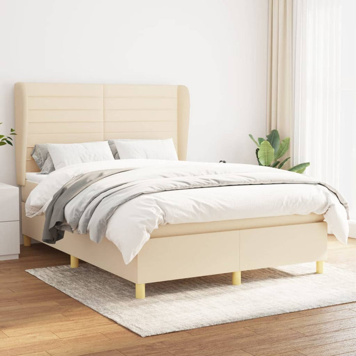 Pat box spring cu saltea, crem, 140x200 cm, textil - WALTI WALTI