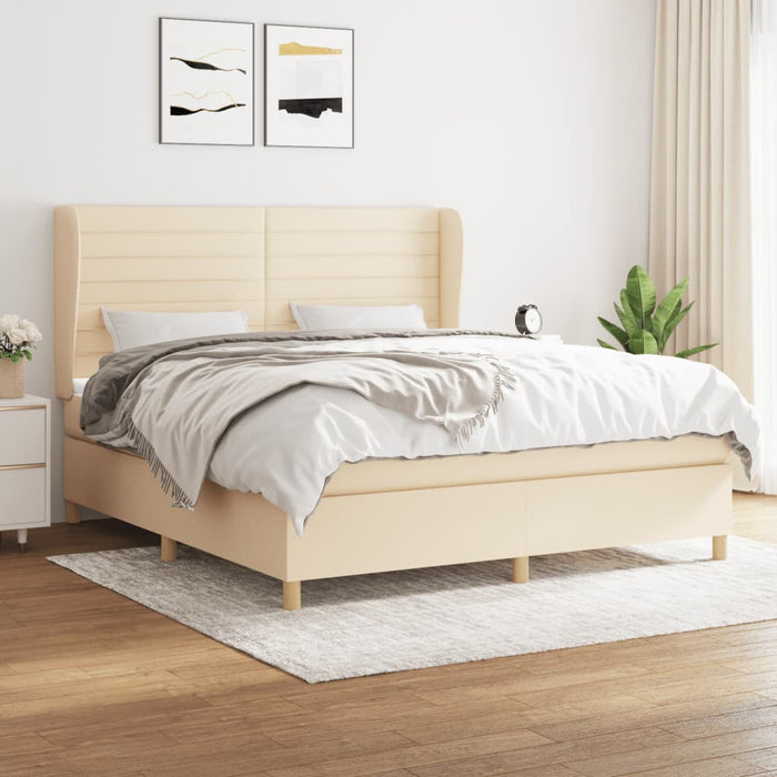Pat box spring cu saltea, crem, 160x200 cm, material textil - WALTI WALTI