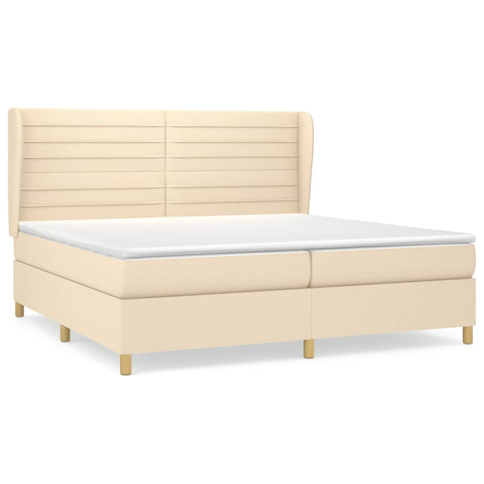 Pat box spring cu saltea, crem, 200x200 cm, textil WALTI