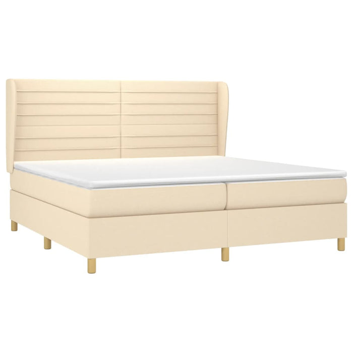Pat box spring cu saltea, crem, 200x200 cm, textil WALTI