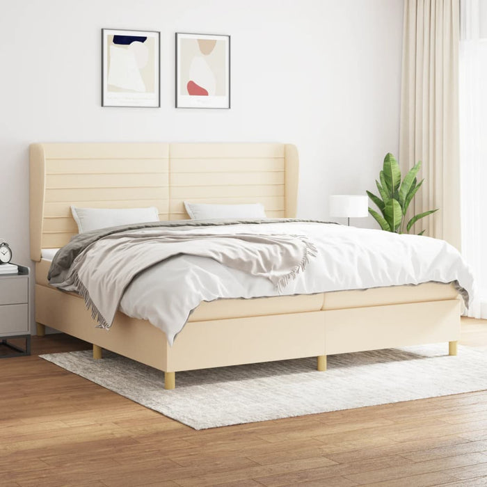 Pat box spring cu saltea, crem, 200x200 cm, textil WALTI