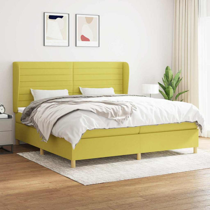 Pat box spring cu saltea, verde, 200x200 cm, textil WALTI