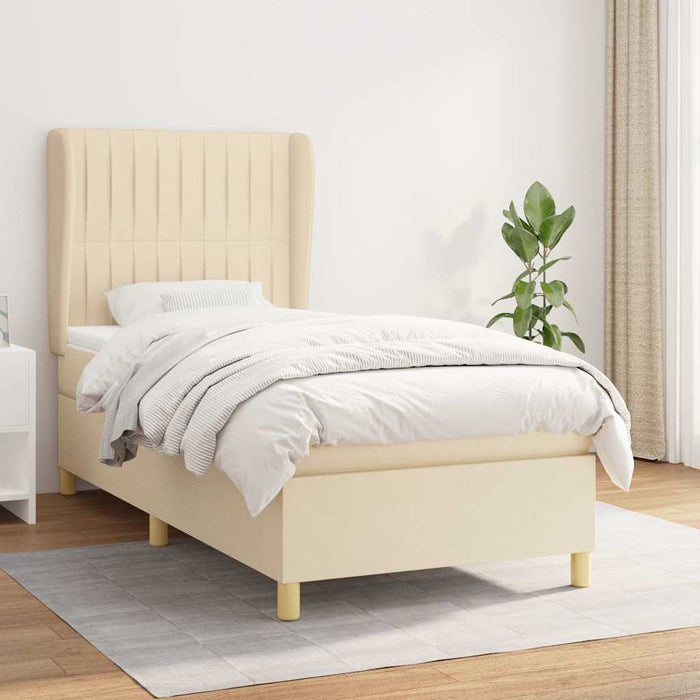 Pat box spring cu saltea, crem, 80x200 cm, textil WALTI