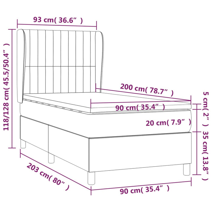 Pat box spring cu saltea, gri închis, 90x200 cm, textil - WALTI WALTI