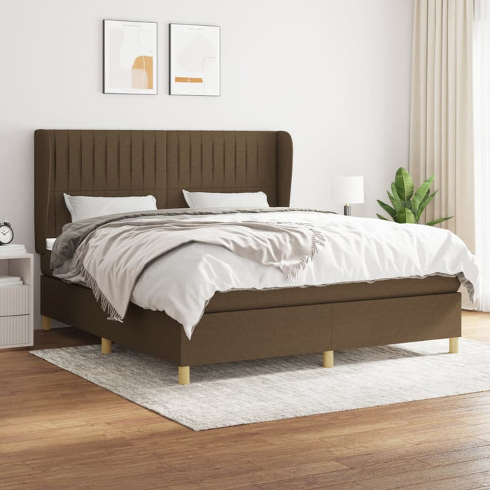 Pat box spring cu saltea, maro închis, 160x200 cm, textil WALTI