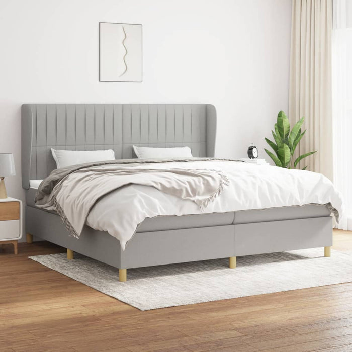 Pat box spring cu saltea, gri deschis, 200x200 cm, textil - WALTI WALTI