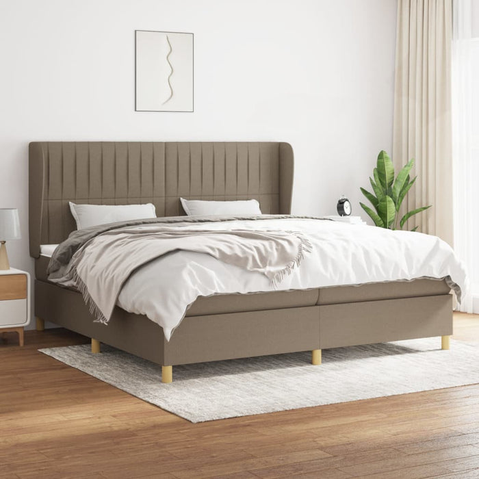 Pat box spring cu saltea, gri taupe, 200x200 cm, textil WALTI