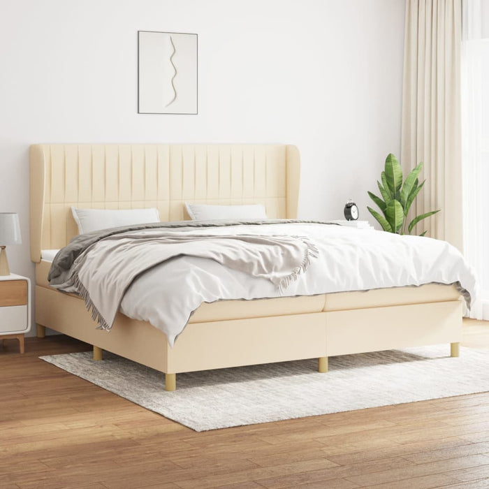 Pat box spring cu saltea, crem, 200x200 cm, textil - WALTI WALTI
