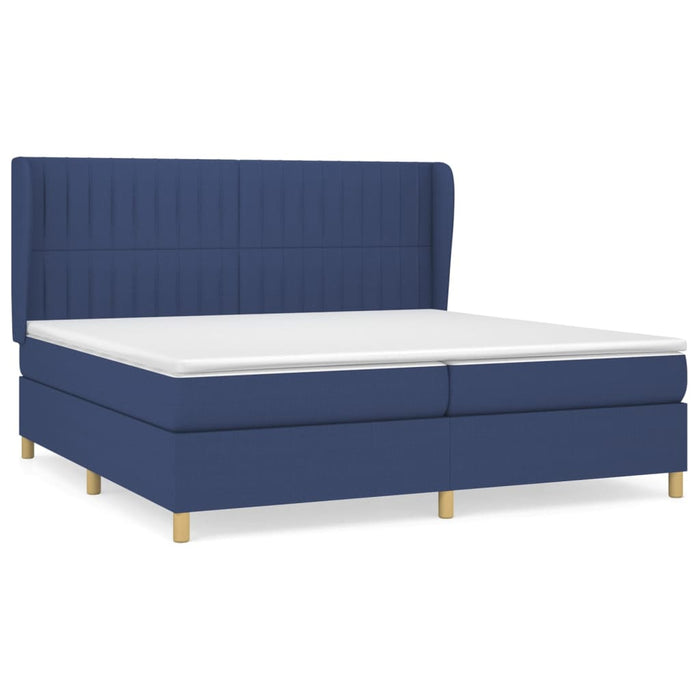 Pat box spring cu saltea, albastru, 200x200 cm, textil - WALTI WALTI