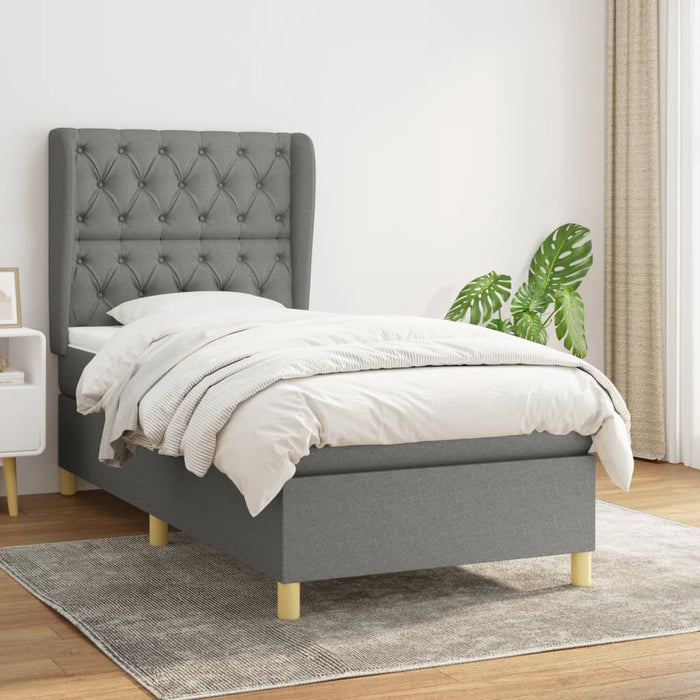 Pat box spring cu saltea, gri închis, 80x200 cm, textil WALTI