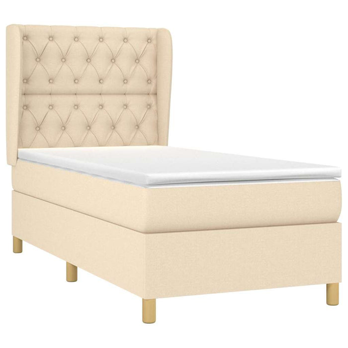 Pat box spring cu saltea, crem, 80x200 cm, textil WALTI
