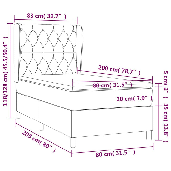 Pat box spring cu saltea, crem, 80x200 cm, textil WALTI