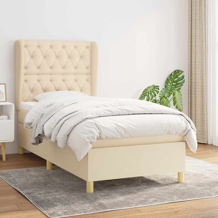 Pat box spring cu saltea, crem, 80x200 cm, textil WALTI