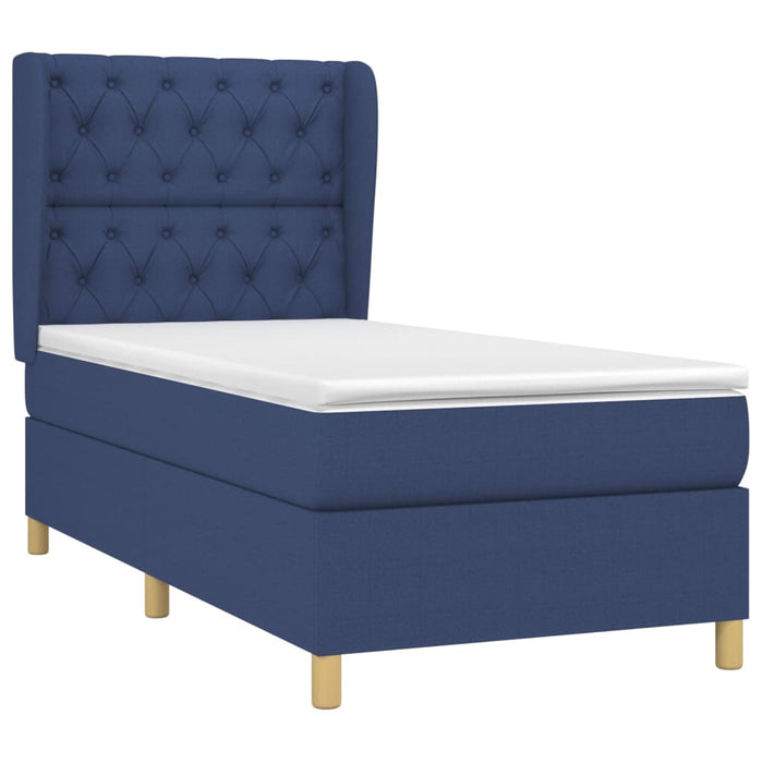 Pat box spring cu saltea, albastru, 80x200 cm, textil WALTI