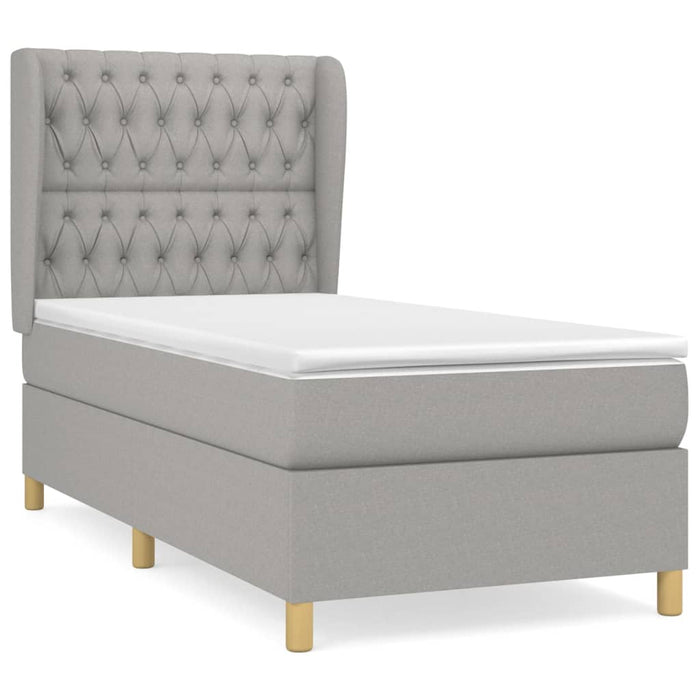 Pat box spring cu saltea, gri deschis, 90x190 cm, textil WALTI