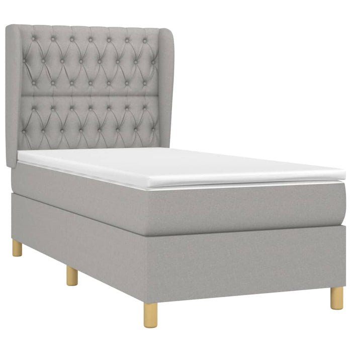Pat box spring cu saltea, gri deschis, 90x190 cm, textil WALTI
