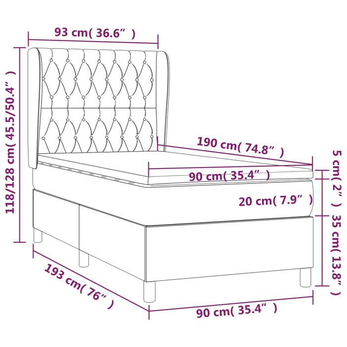 Pat box spring cu saltea, gri deschis, 90x190 cm, textil WALTI