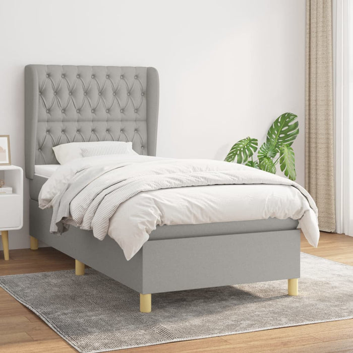 Pat box spring cu saltea, gri deschis, 90x190 cm, textil WALTI