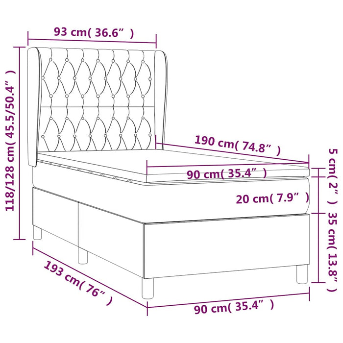 Pat box spring cu saltea, negru, 90x190 cm, textil - WALTI WALTI