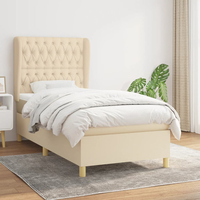 Pat box spring cu saltea, crem, 90x190 cm, textil - WALTI WALTI