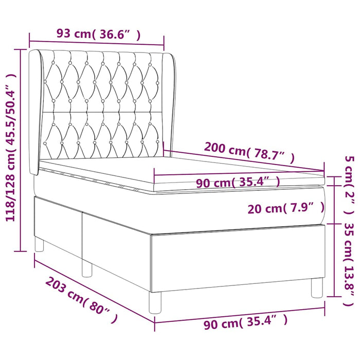 Pat box spring cu saltea, negru, 90x200 cm, textil - WALTI WALTI