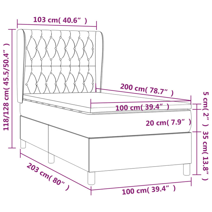 Pat box spring cu saltea, gri închis, 100x200 cm, textil - WALTI WALTI