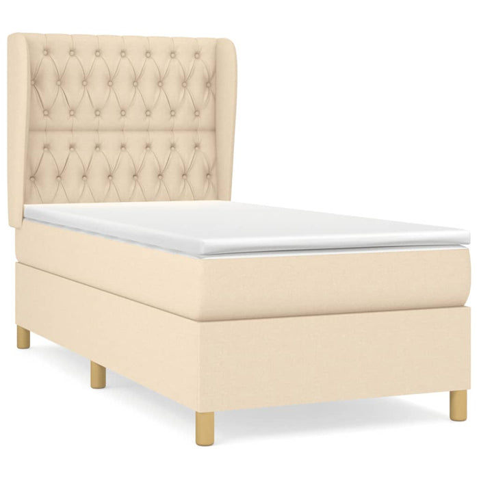 Pat box spring cu saltea, crem, 100x200 cm, textil WALTI