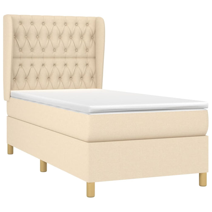 Pat box spring cu saltea, crem, 100x200 cm, textil WALTI